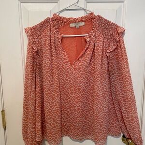 LOFT Coral and White Patterned Blouse
